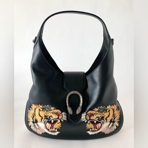 Gucci’s Dionysus Double Tiger Hobo Bag with additional web canvas strap, NWT.